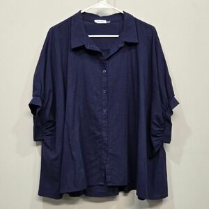 Womens Oversized Cotton Peasant Shirt Top Medium Navy Blue Dolman Lagenlook Poet